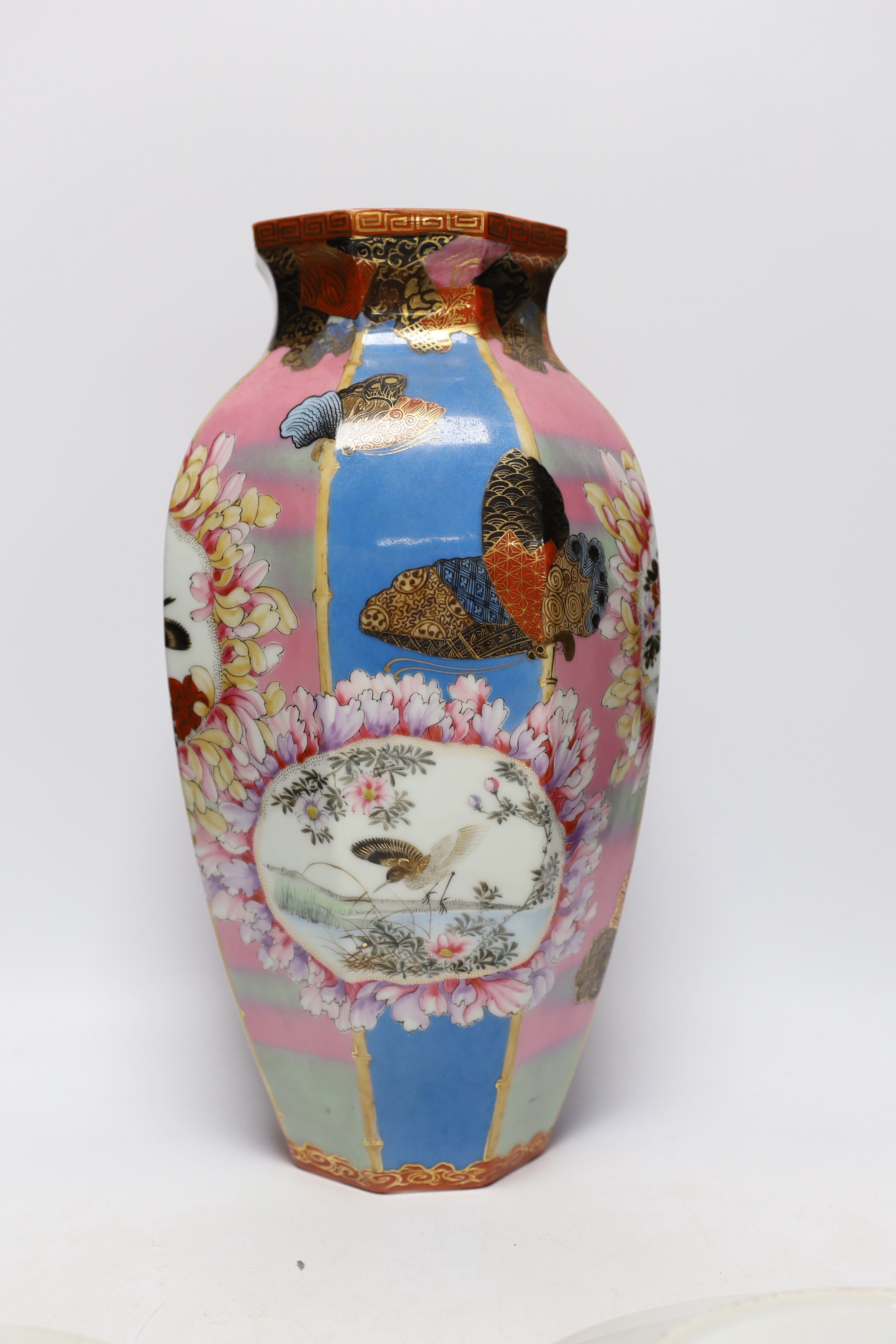 A group of Japanese and Chinese porcelain including an 18th century Chinese export dish, tallest 36cm